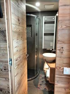a bathroom with a shower and a sink at Appartamento Campiglio 2 in Madonna di Campiglio