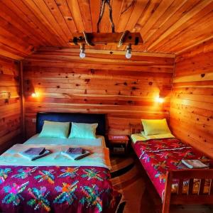 a bedroom with two beds in a log cabin at Log cabin 2 Merdovic in Mojkovac