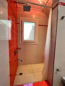a bathroom with a shower and a window at Casa Boutique LUNA LUCIA in Monte Hermoso