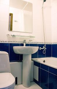 a bathroom with a sink and a toilet and a mirror at Pyatigorsk Hotel in Pyatigorsk