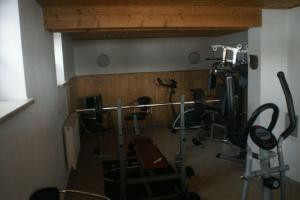 a room with a gym with treadms and weights at Ferienhaus-Bergtraum-Ferienwohnung-Lilli in Kurort Oberwiesenthal