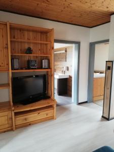 a living room with a flat screen tv and a entertainment center at Haus Petra in Neumarkt in Steiermark