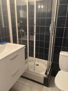 a bathroom with a shower and a toilet at 6MIR17 - Chaleureuse maison de pêcheurs idéalement située in Collioure