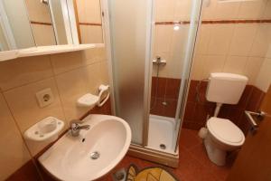 a bathroom with a sink and a shower and a toilet at Apartments Ana - Kustići in Novalja +70 photos