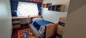 a small bedroom with a bed and a window at Piso Estación Termal GARAJE Y AIRE ACONDICIONADO in Ourense