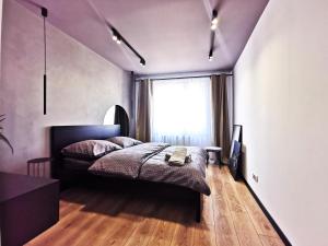 a bedroom with a bed and a window at Gliniana Apartment ~ Self check-in 24h ~ Lift in Wrocław