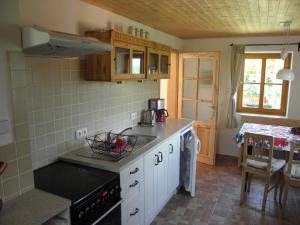 a kitchen with a sink and a stove top oven at charming house with beautiful landscape in Frýdštejn