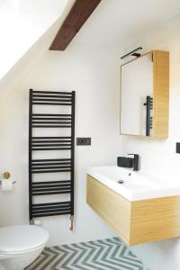 bagno con lavandino e specchio di Apartmány Winkler a Křižany