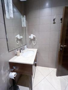 ein Bad mit einem Waschbecken und einem Spiegel in der Unterkunft Manjež Centar in Belgrad