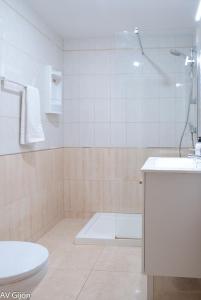 y baño con ducha, aseo y lavamanos. en AV Fernando Vela, en Oviedo