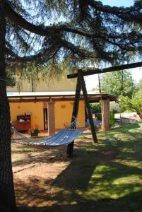 a hammock hanging from a tree in front of a house at B&B Al Castagneto in Valmontone