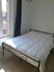 1 cama en una habitación junto a una ventana en La Terrasse en Mers-les-Bains