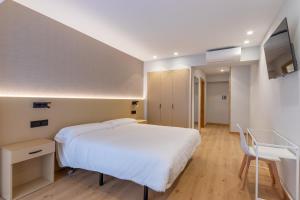 a bedroom with a bed and a desk and a tv at EightRooms La Rioja Pension in Logroño