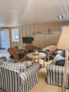 Väjern的住宿－Havets Magasin，带沙发和桌子的客厅