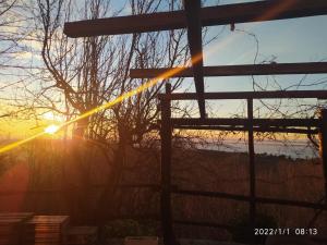 una puesta de sol con el sol brillando entre los árboles en Baita Sambuco en Donato