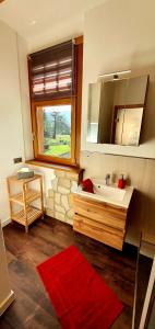 拉森的住宿－Sonniges Eck Ferienwohnung 2，一间带水槽和镜子的浴室