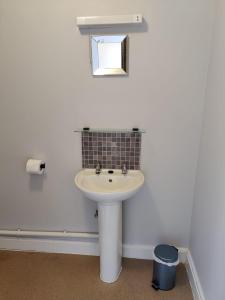 a white bathroom with a sink and a window at Woolpack Inn in Chichester