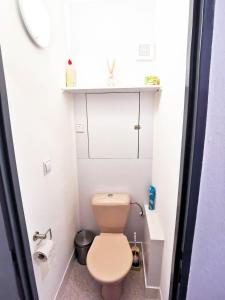 a small bathroom with a toilet and a sink at Apartment Hroncová, near city centre and park, quiet location in Košice