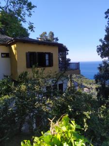 dom na wzgórzu z oceanem w tle w obiekcie Apartments in Mylopotamos w mieście Milopotamos +6 zdjęć