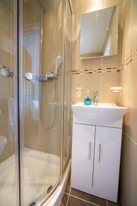 帕茲托的住宿－Tor View B&B，带淋浴和盥洗盆的浴室