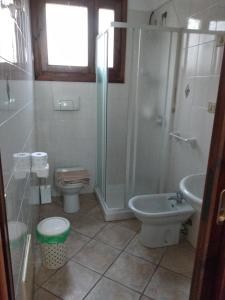 a bathroom with a shower and a toilet and a sink at Casa Deidda in Villaputzu