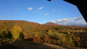 an autumn view of a hill with trees and mountains at WidziMiSie in Wetlina