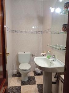 y baño con aseo y lavamanos. en Apartamento Turístico Antigua Universidad Almagro, en Almagro