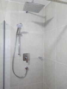y baño con ducha con cabezal de ducha. en Apartmán U řeky, en Otrokovice