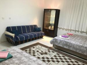 een woonkamer met een bank en een bed bij Kapukargın apart villa in Dalaman