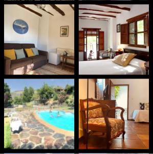 un collage de fotos de una habitación de hotel con piscina en Cortijo Catifalarga Alpujarra, en Capileira
