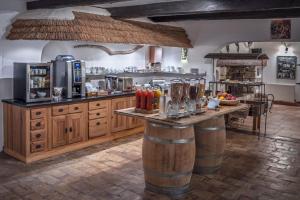 a large kitchen with a counter in a room at Mas De Calabrun in Saintes-Maries-de-la-Mer