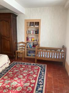 ein Schlafzimmer mit einem Bett und einem Bücherregal in der Unterkunft La maison de Jeannot in Aisy-sous-Thil