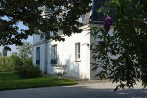 Ein Huhn steht vor einem weißen Haus in der Unterkunft Manoir Le Parc near Paris & Disneyland in Villevaudé