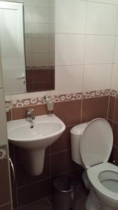 a bathroom with a sink and a toilet and a mirror at Guest House Stels in Kranevo