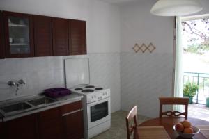 a kitchen with a stove and a sink and a table at Apartment Obnova Bager in Dugi Rat