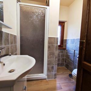 a bathroom with a sink and a shower at 3 bedrooms appartement with shared pool enclosed garden and wifi at Caprese Michelangelo in Arezzo