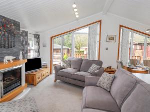 uma sala de estar com dois sofás e uma lareira em Limefitt Lodge em Windermere