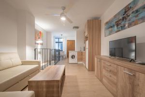 a living room with a couch and a flat screen tv at Suite Homes Parras duplex in Málaga