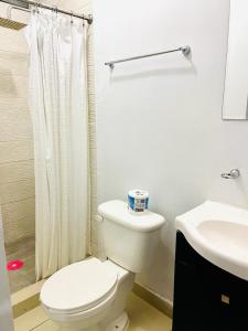 bagno bianco con servizi igienici e lavandino di Departamento para descansar a Monterrey