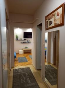 a hallway with a room with a living room at Zenit Apartman in Makó