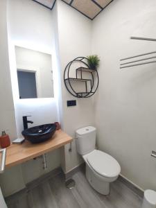 マラガにあるApartamentos Alamosのバスルーム(トイレ、洗面台、鏡付)