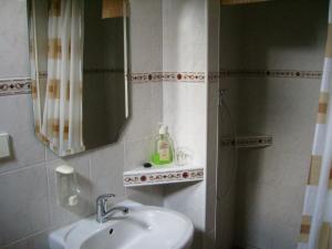 a bathroom with a sink and a mirror at Bungalovy Natura in Trávnica