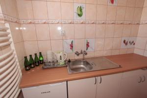 a kitchen counter with a sink and some bottles at Sunset Przymorze in Rewal
