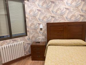 ein Schlafzimmer mit einem Bett, einer Kommode und einem Bett sidx sidx sidx sidx sidx in der Unterkunft Hostal Avenida in Benavente