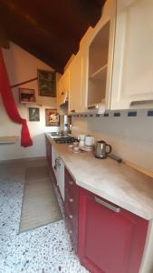 a kitchen with a counter and a stove top oven at La Marmotta in Luserna San Giovanni