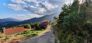 a dirt road with mountains in the background at Bas de maison de village cosy & relax in Vero