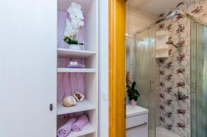 uma casa de banho com um chuveiro e um closet. em Apartments & Room Frane em Dubrovnik