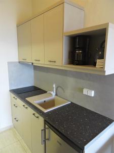 a kitchen with a sink and a counter top at Horizon Beach Hotel in Plakias