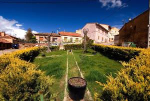 a yard with a field of grass and bushes at La Cochera de Don Paco in Fresno de Cantespino