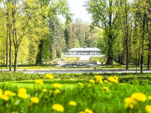 Vonkajšia záhrada v ubytovaní Apartament z Widokiem na Park